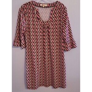 Aryeh Womens Tunic Dress V Neck Pink Geometric Print‎ Multicolor Size Large